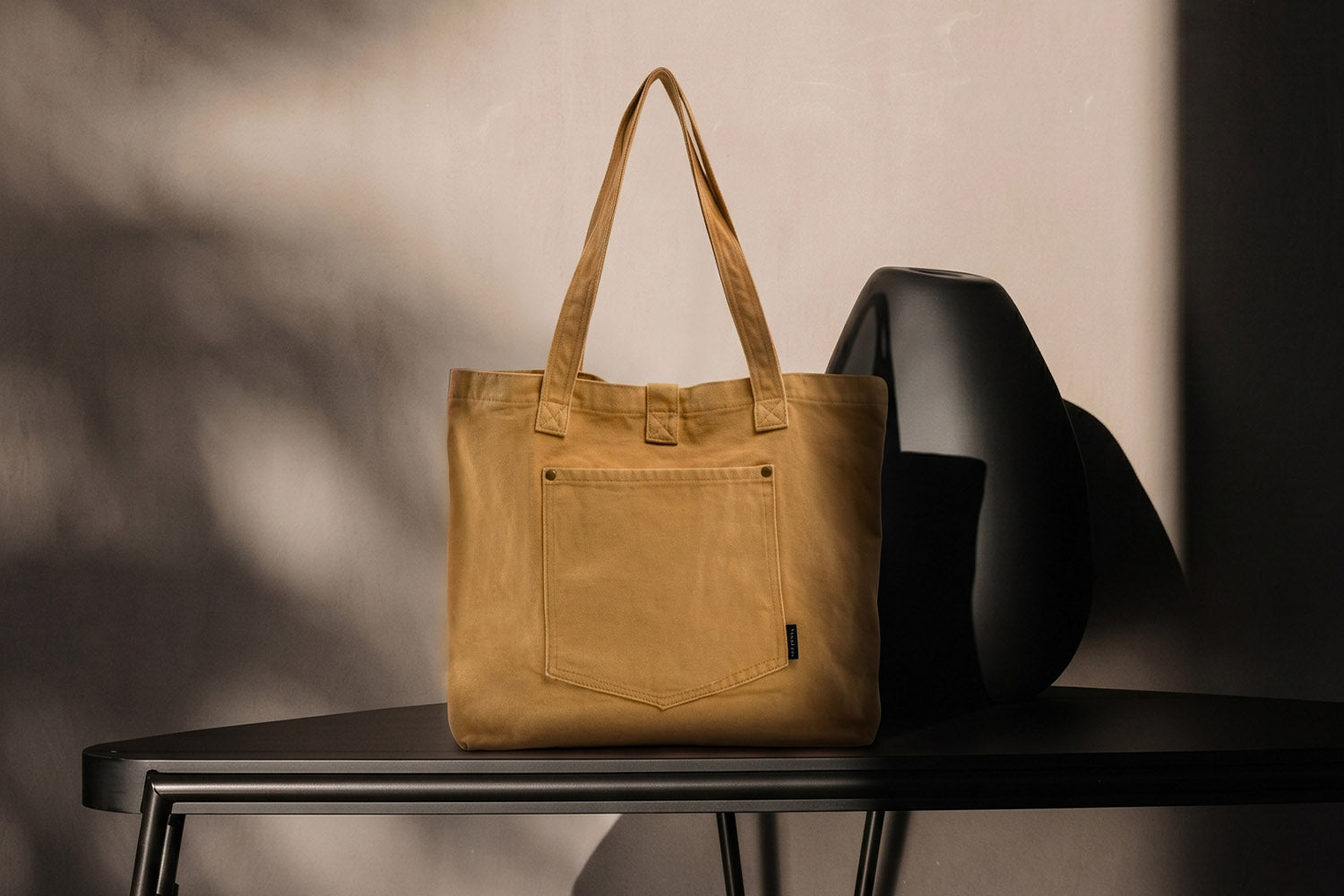 Front View Women Canvas Tote Bag in Yellow