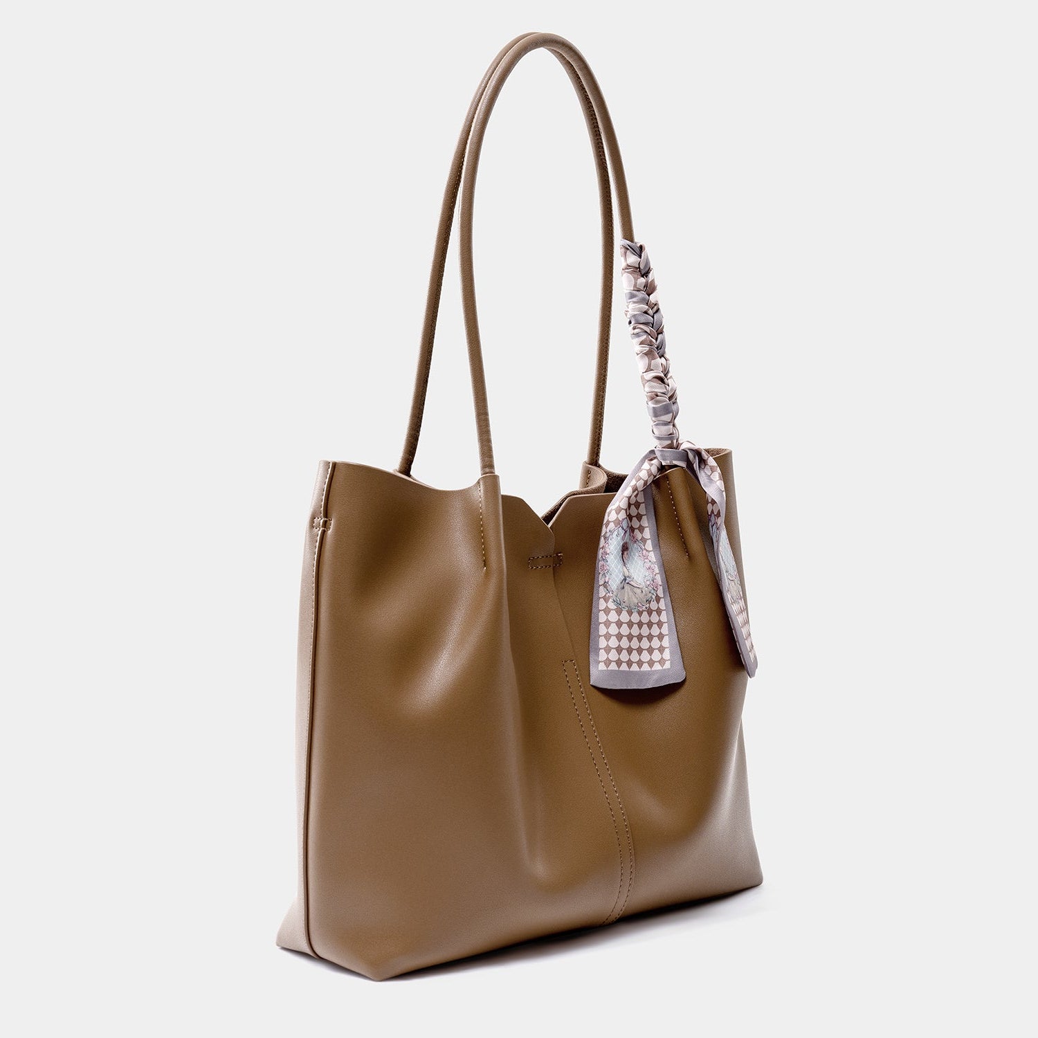 Journion Brown Faux Leather Tote Bag with Bow Accent