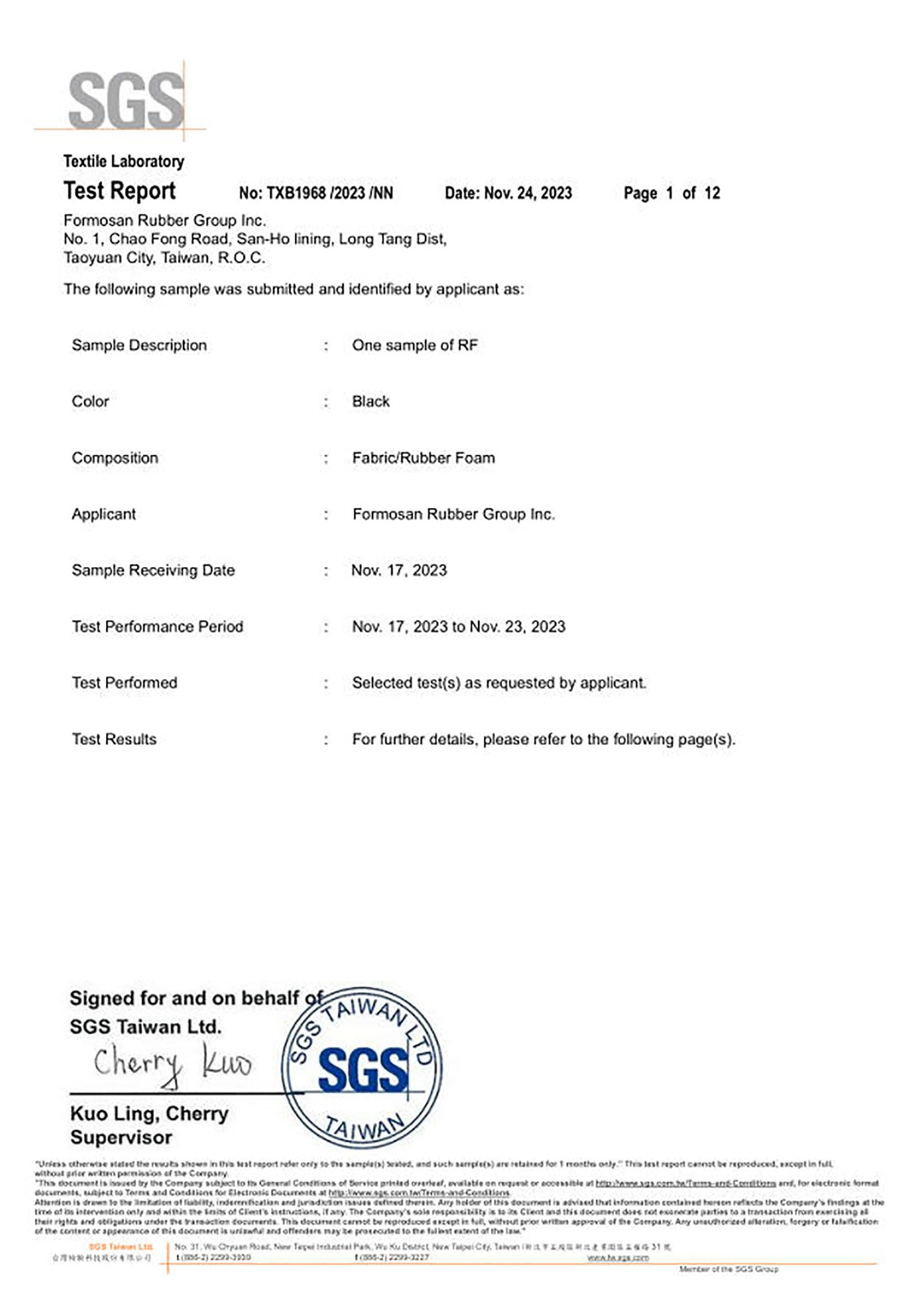Black Fabric Rubber Foam Test Report