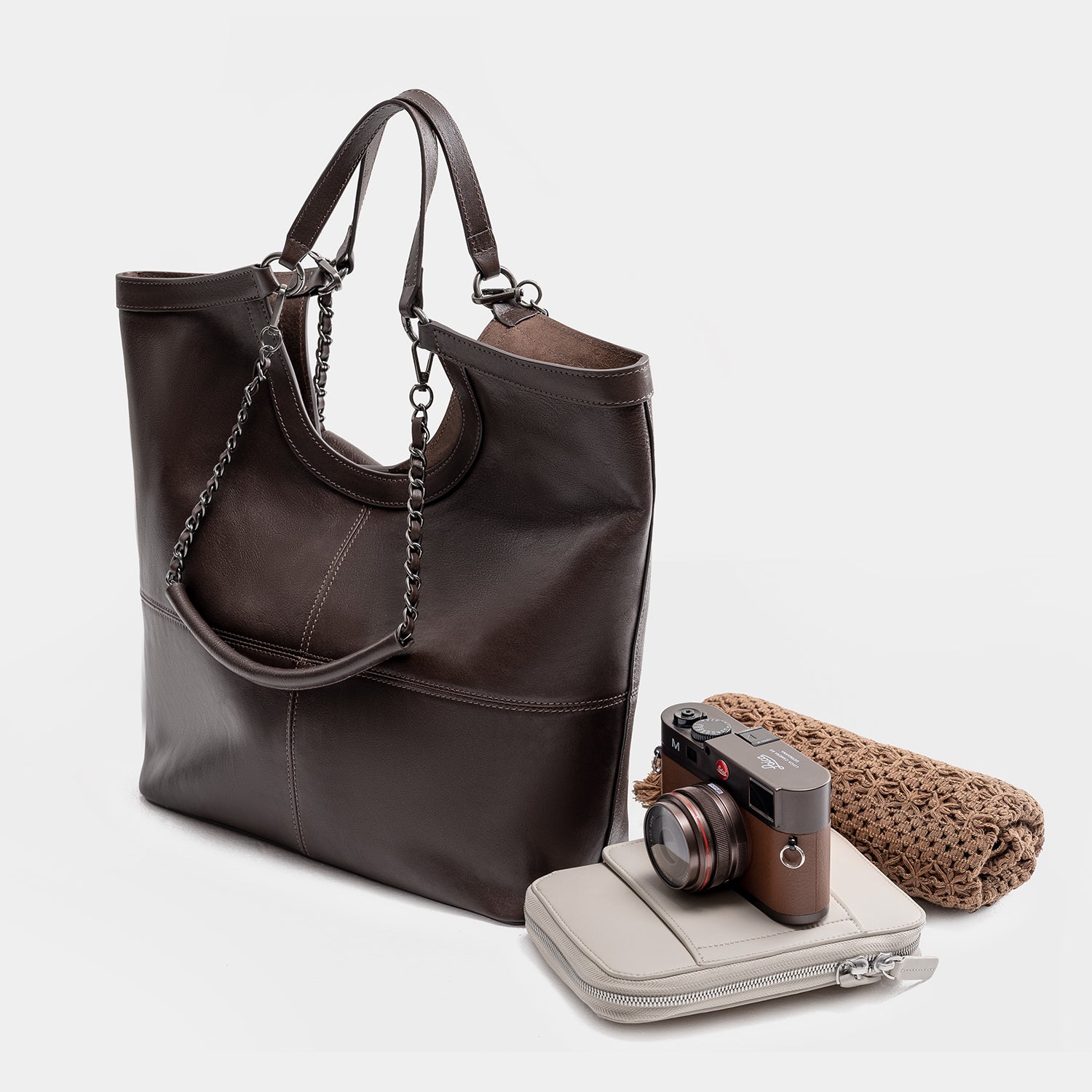 Journion Classic Brown Tote Bag with Handle