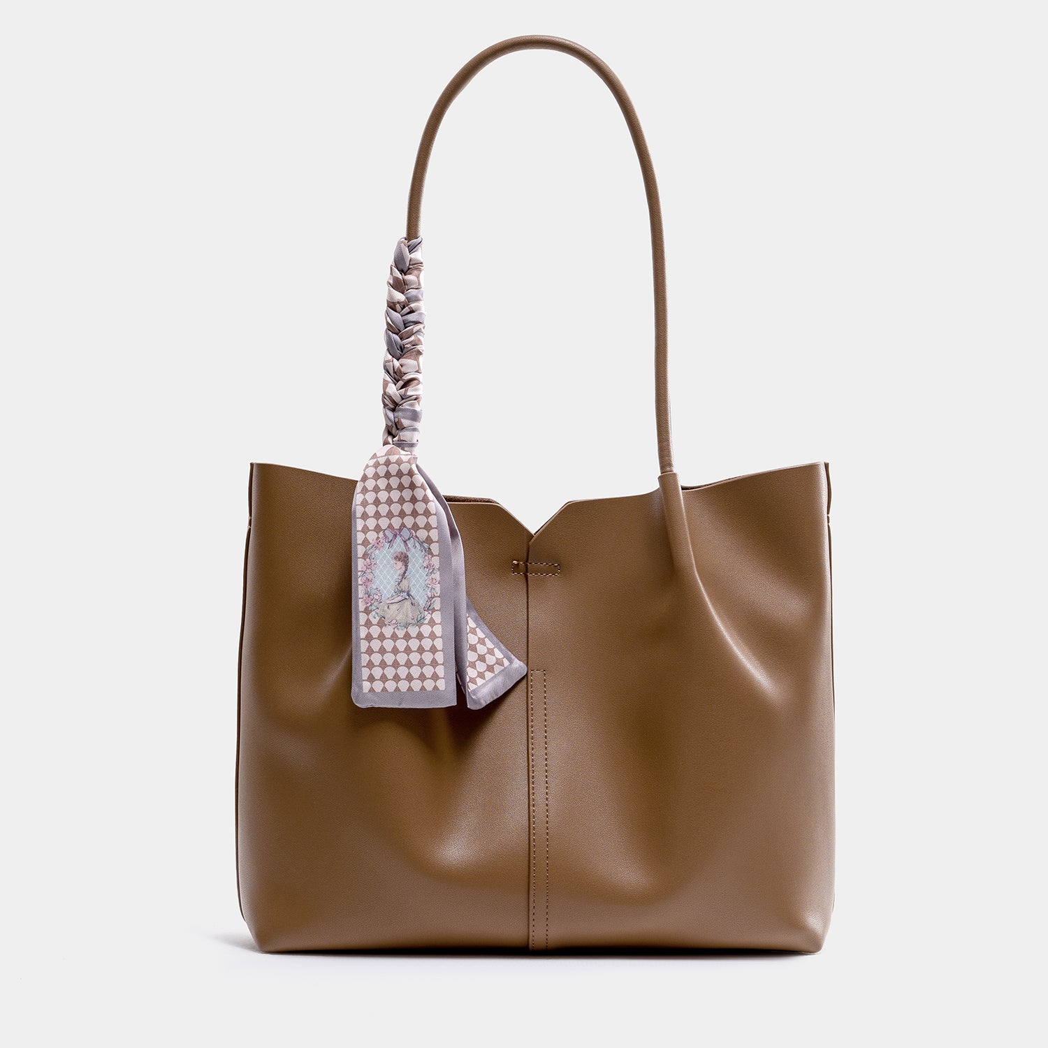 Journion Brown Faux Leather Tote Bag with Bow Accent