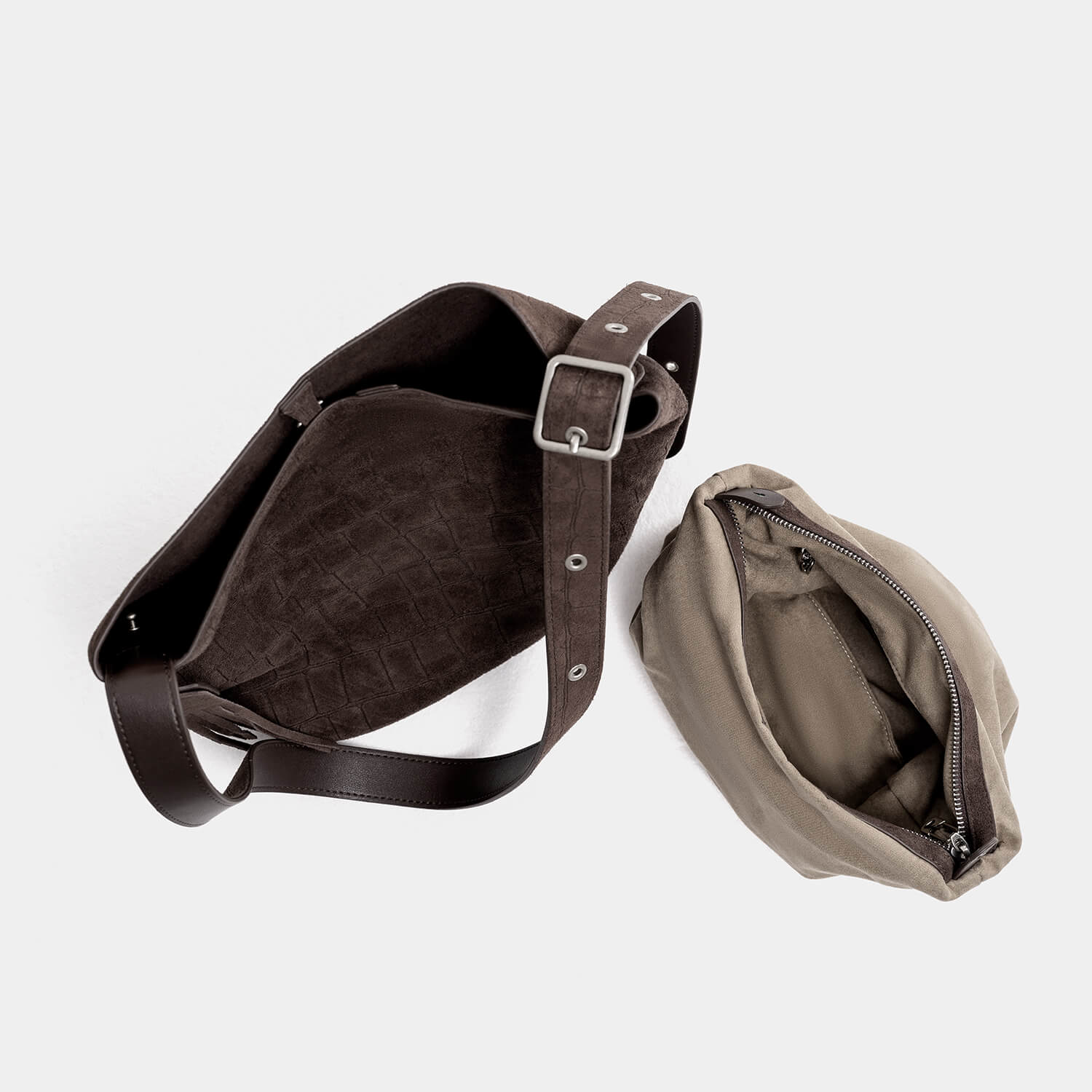 Journion Brown Bucket Crossbody Bag With Zippered Pocket