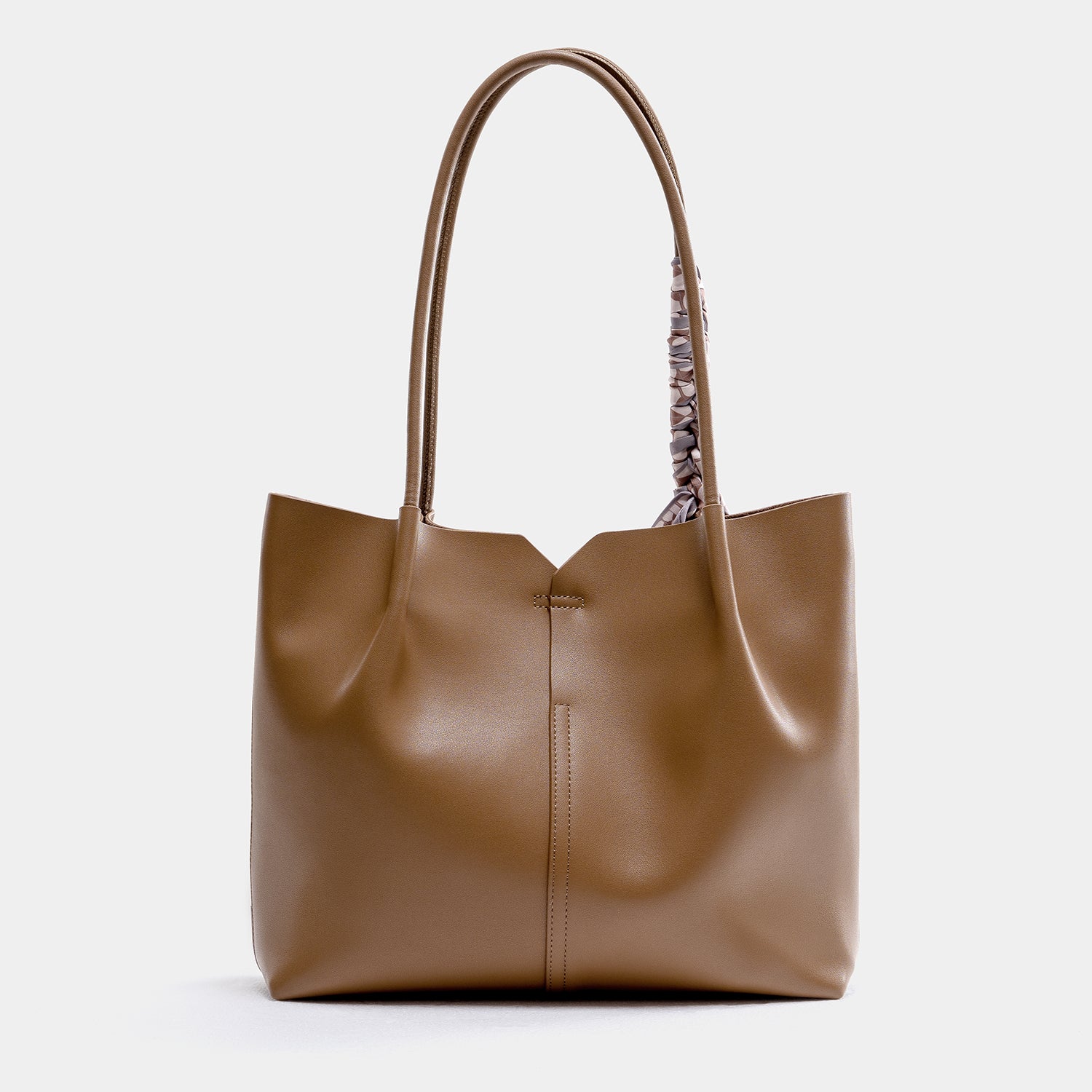 Journion Brown Faux Leather Tote Bag with Bow Accent