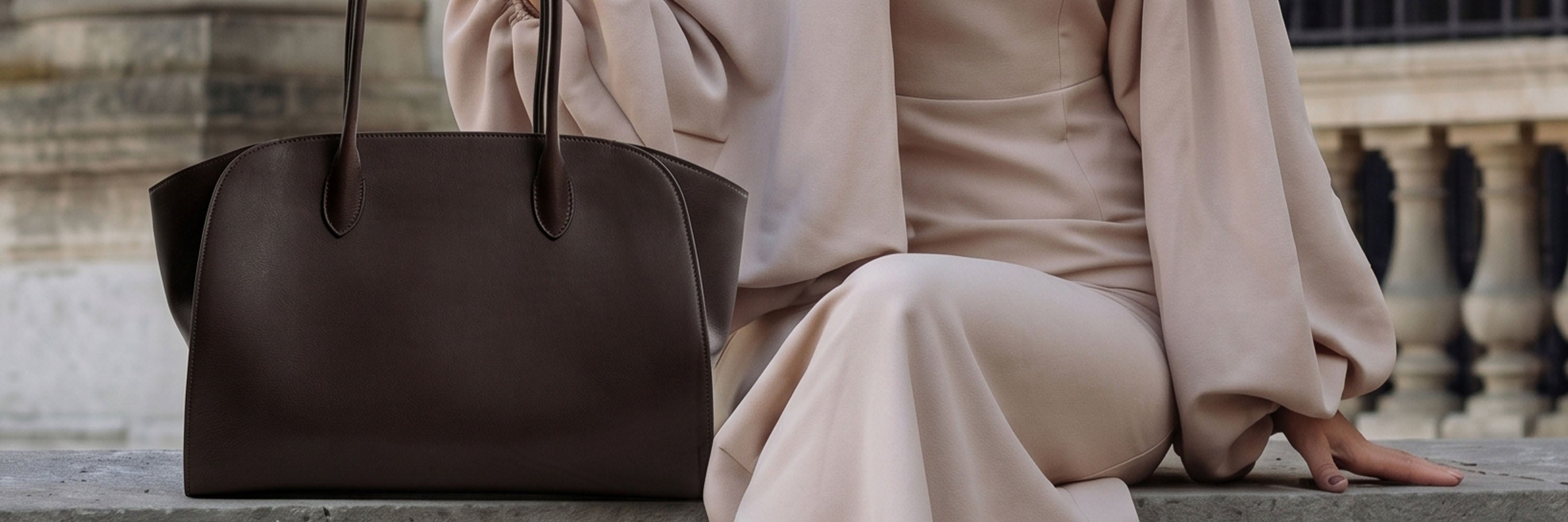 Outdoor Travel Women Carrying Brown Leather Shoulder Bag in City Street