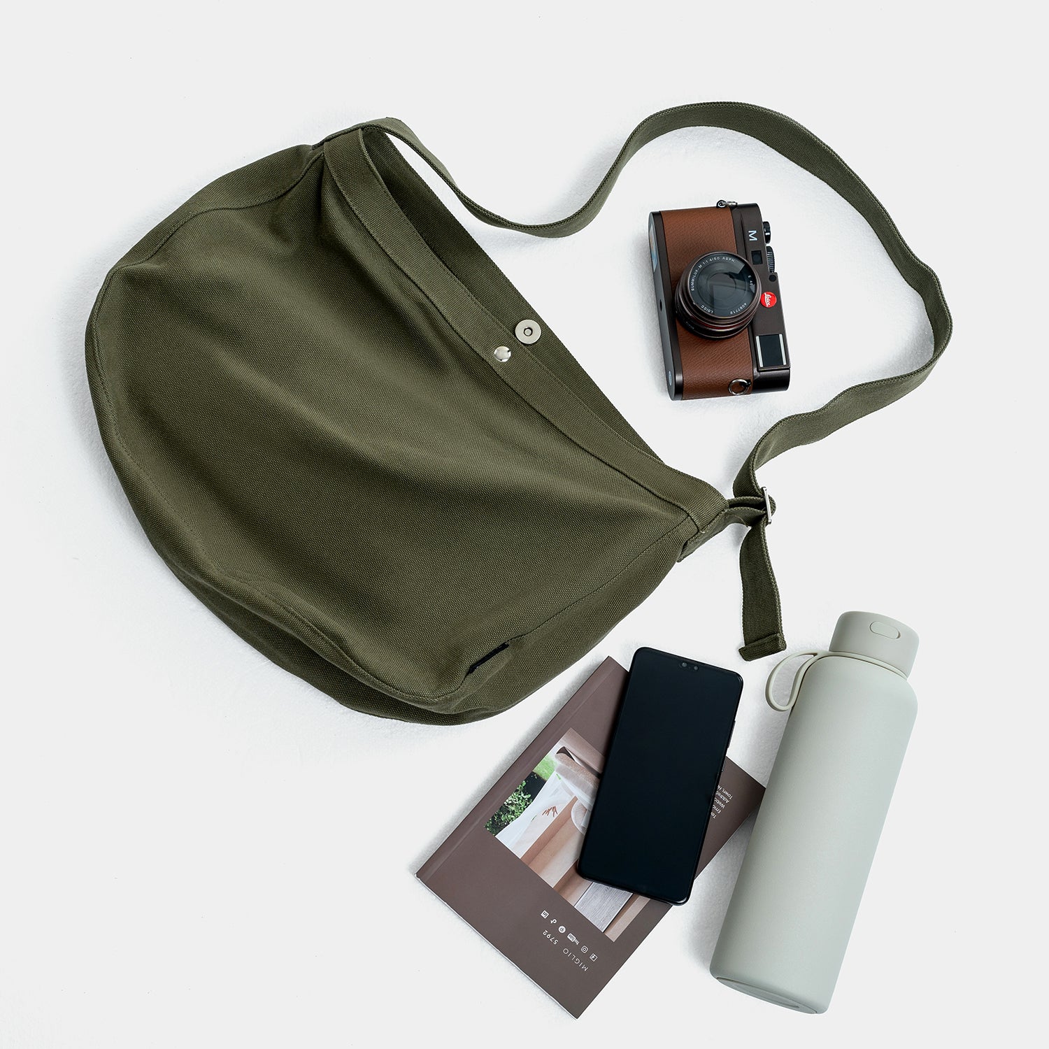 Journion Green Canvas Shoulder Bag with Adjust Shoulder Straps