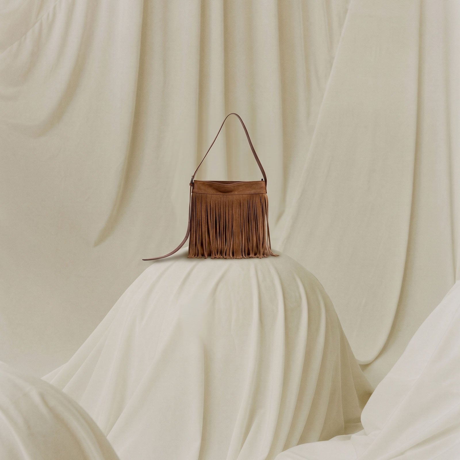 Everyday Scenes Suede Leather Bag in Brown，Front View